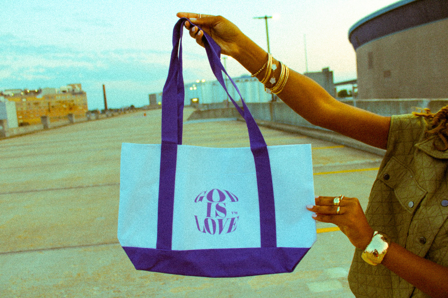 GOD IS LOVE TM White and Purple Tote's